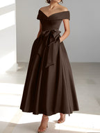 Vestidos de madre de la novia de corte A/princesa, sin mangas, hasta los tobillos, con hombros descubiertos y bolsillos