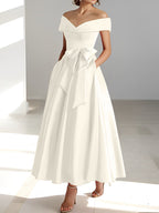 Vestidos de madre de la novia de corte A/princesa, sin mangas, hasta los tobillos, con hombros descubiertos y bolsillos