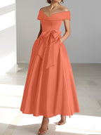 Vestidos de madre de la novia de corte A/princesa, sin mangas, hasta los tobillos, con hombros descubiertos y bolsillos