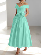 Vestidos de madre de la novia de corte A/princesa, sin mangas, hasta los tobillos, con hombros descubiertos y bolsillos