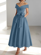 Vestidos de madre de la novia de corte A/princesa, sin mangas, hasta los tobillos, con hombros descubiertos y bolsillos