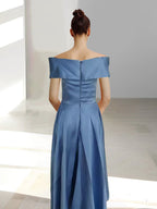 Vestidos de madre de la novia de corte A/princesa, sin mangas, hasta los tobillos, con hombros descubiertos y bolsillos