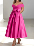 Vestidos de madre de la novia de corte A/princesa, sin mangas, hasta los tobillos, con hombros descubiertos y bolsillos