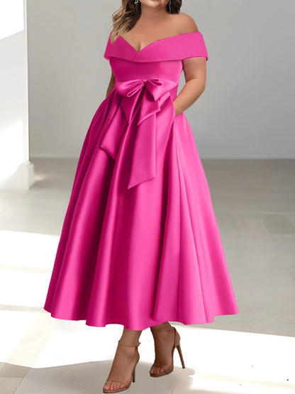 Vestidos de madre de la novia de corte A/princesa, sin mangas, hasta los tobillos, con hombros descubiertos y bolsillos