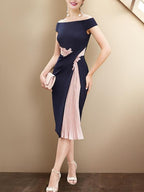 Vestidos para madre de la novia con mangas cortas y corte tubo/columna hasta la rodilla