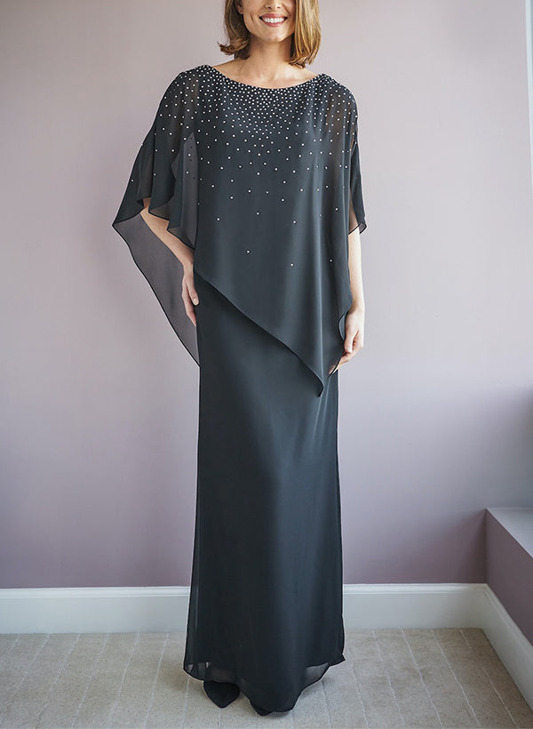 Vestidos para madre de la novia con corte tubo, escote redondo, media manga y largo hasta el suelo
