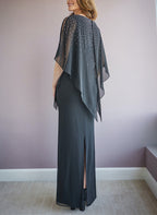 Vestidos para madre de la novia con corte tubo, escote redondo, media manga y largo hasta el suelo
