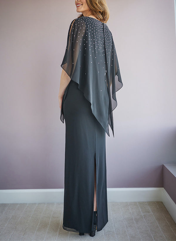 Vestidos para madre de la novia con corte tubo, escote redondo, media manga y largo hasta el suelo