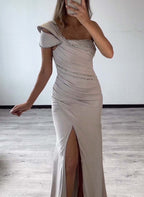 Vestidos de madre de la novia de corte sirena/trompeta, un hombro, sin mangas, hasta el suelo