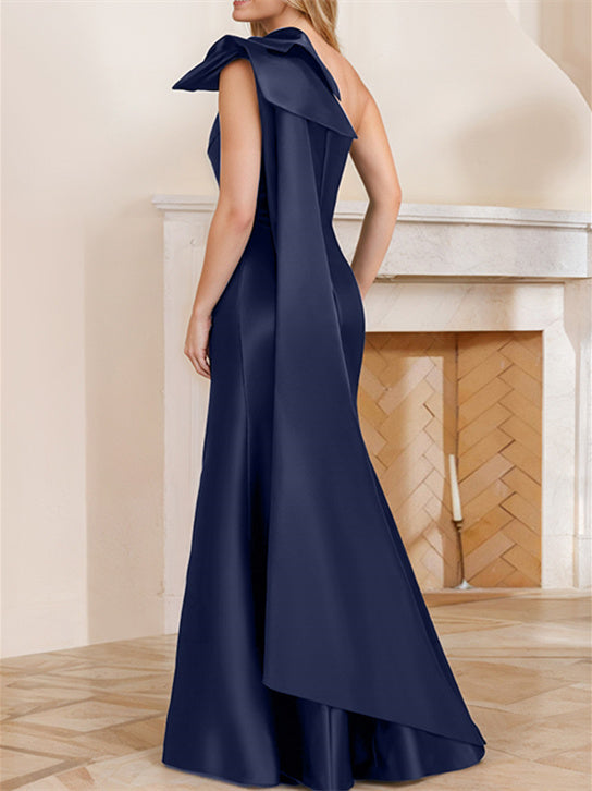Vestidos de madre de la novia de corte trompeta/sirena, un hombro al aire y largo hasta el suelo