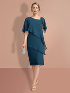 Vestidos para madre de la novia con corte tubo/columna, hasta la rodilla, mangas cortas