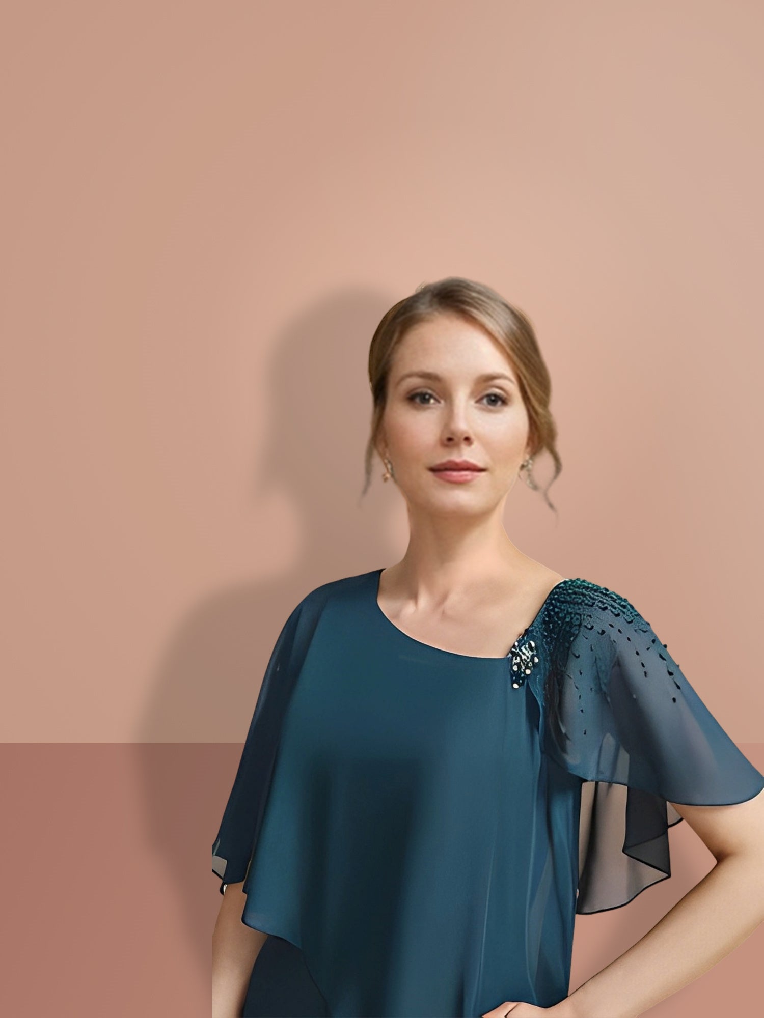 Vestidos para madre de la novia con corte tubo/columna, hasta la rodilla, mangas cortas
