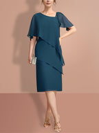 Vestidos para madre de la novia con corte tubo/columna, hasta la rodilla, mangas cortas