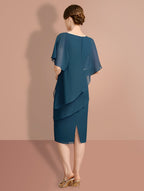 Vestidos para madre de la novia con corte tubo/columna, hasta la rodilla, mangas cortas