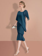 Vestidos para madre de la novia con corte tubo/columna, hasta la rodilla, mangas cortas