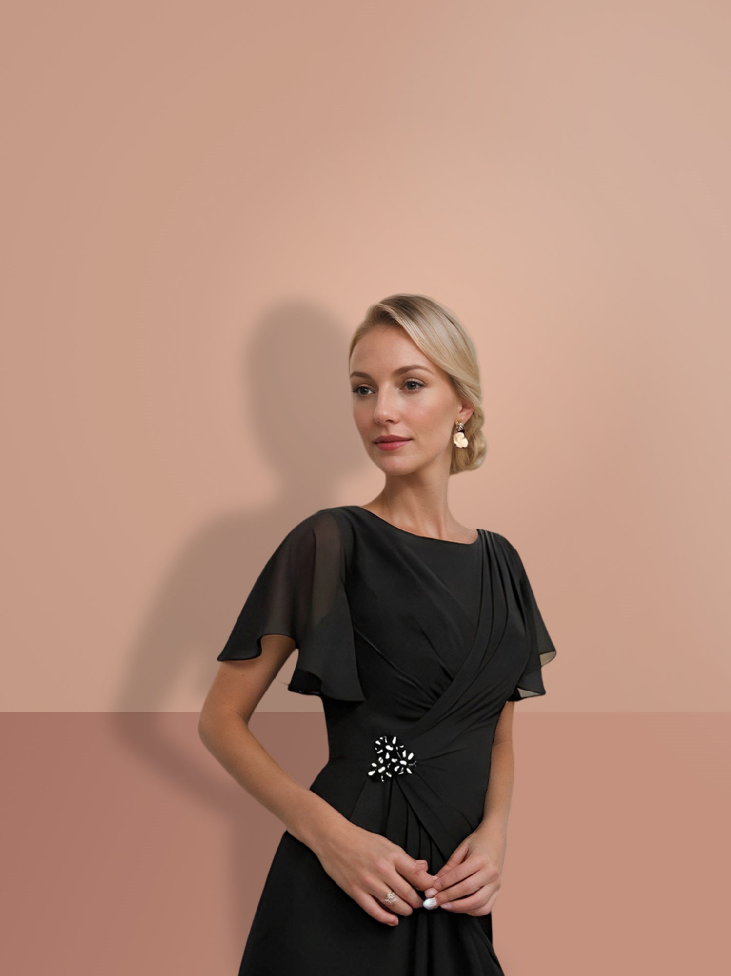 Vestidos para madre de la novia con mangas cortas, corte tubo y largo hasta los tobillos