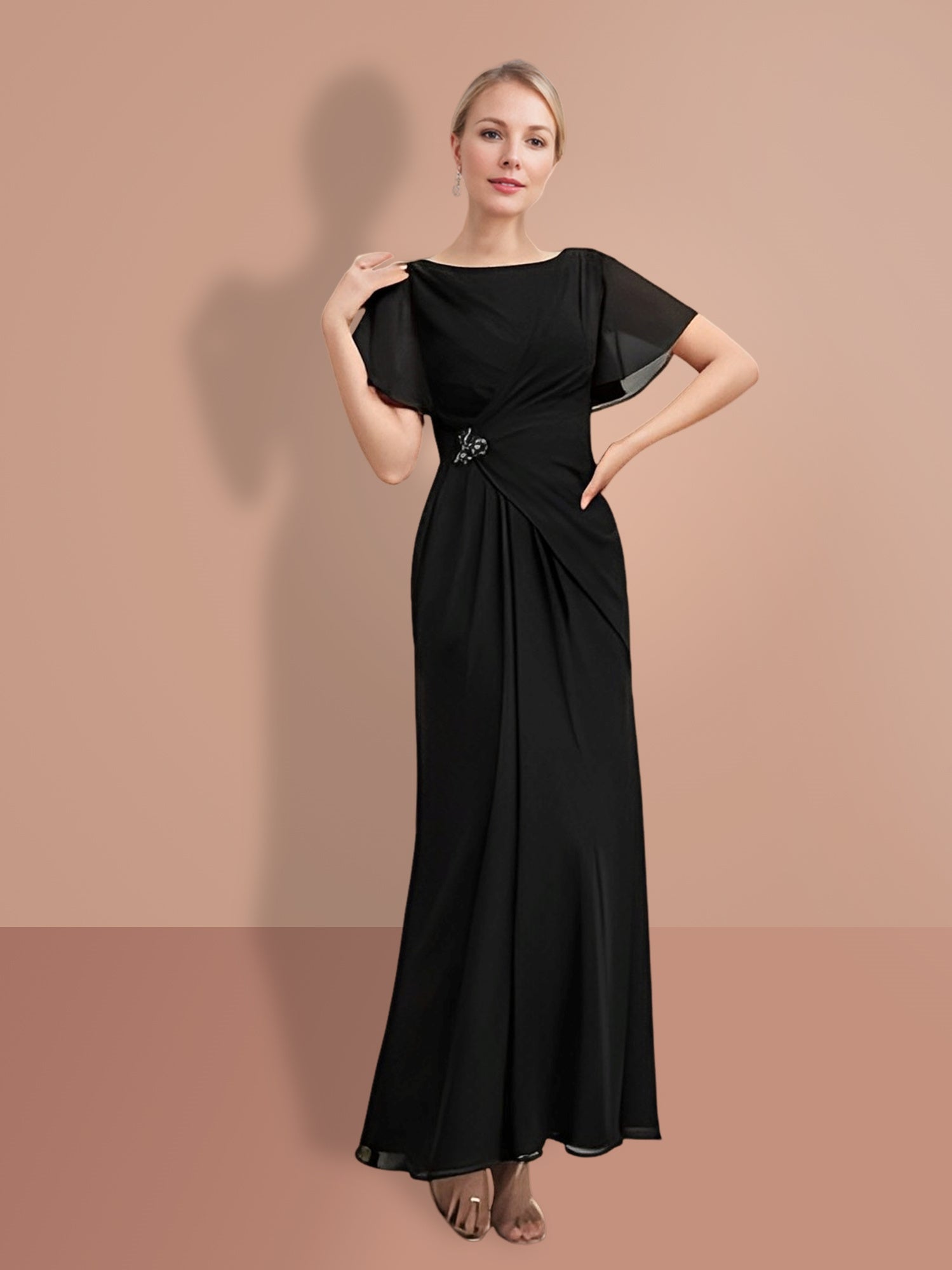Vestidos para madre de la novia con mangas cortas, corte tubo y largo hasta los tobillos