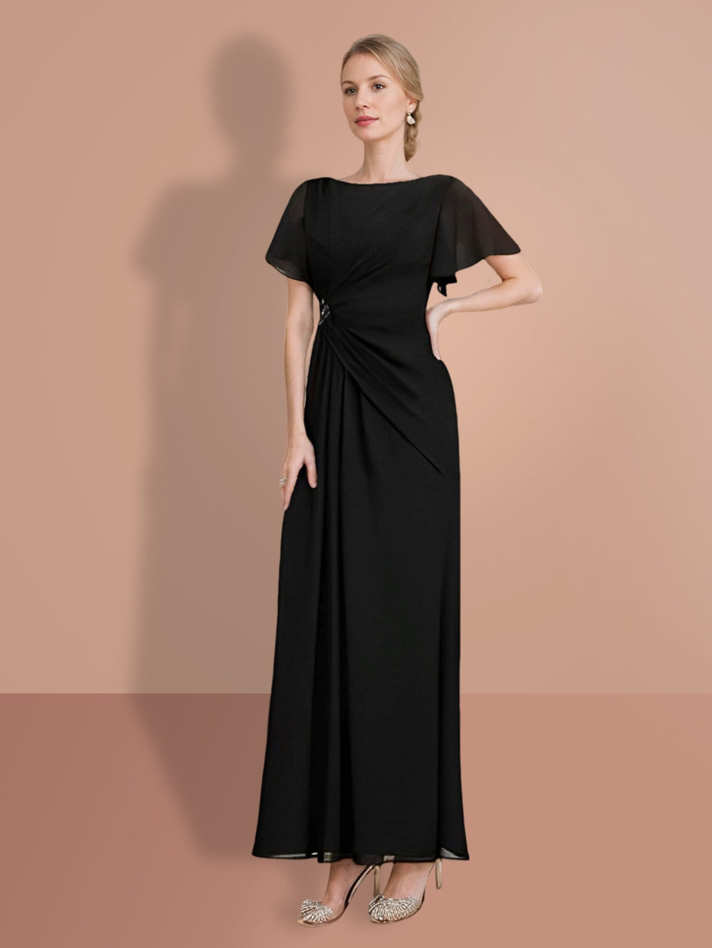 Vestidos para madre de la novia con mangas cortas, corte tubo y largo hasta los tobillos