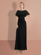 Vestidos para madre de la novia con mangas cortas, corte tubo y largo hasta los tobillos
