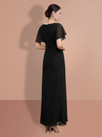 Vestidos para madre de la novia con mangas cortas, corte tubo y largo hasta los tobillos
