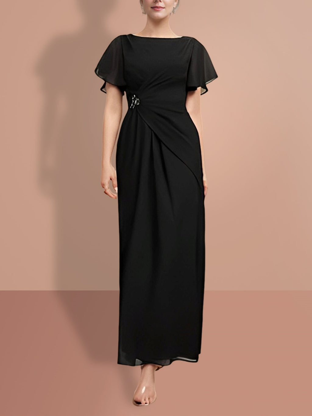 Vestidos para madre de la novia con mangas cortas, corte tubo y largo hasta los tobillos