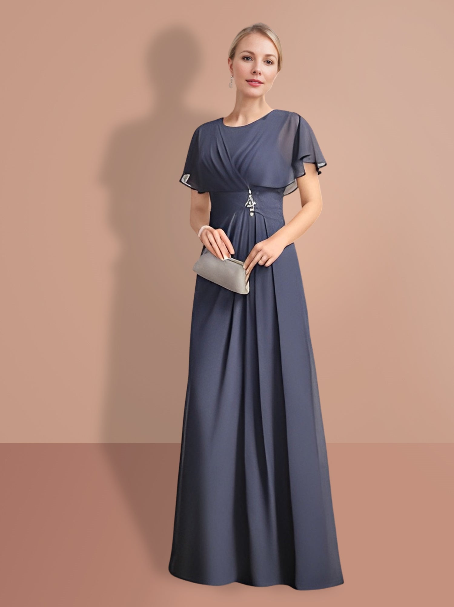 Vestidos de madre de la novia de corte A/princesa, mangas cortas y cuello joya