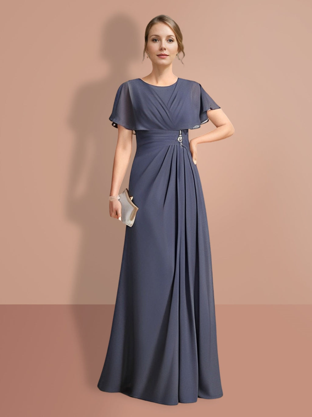 Vestidos de madre de la novia de corte A/princesa, mangas cortas y cuello joya