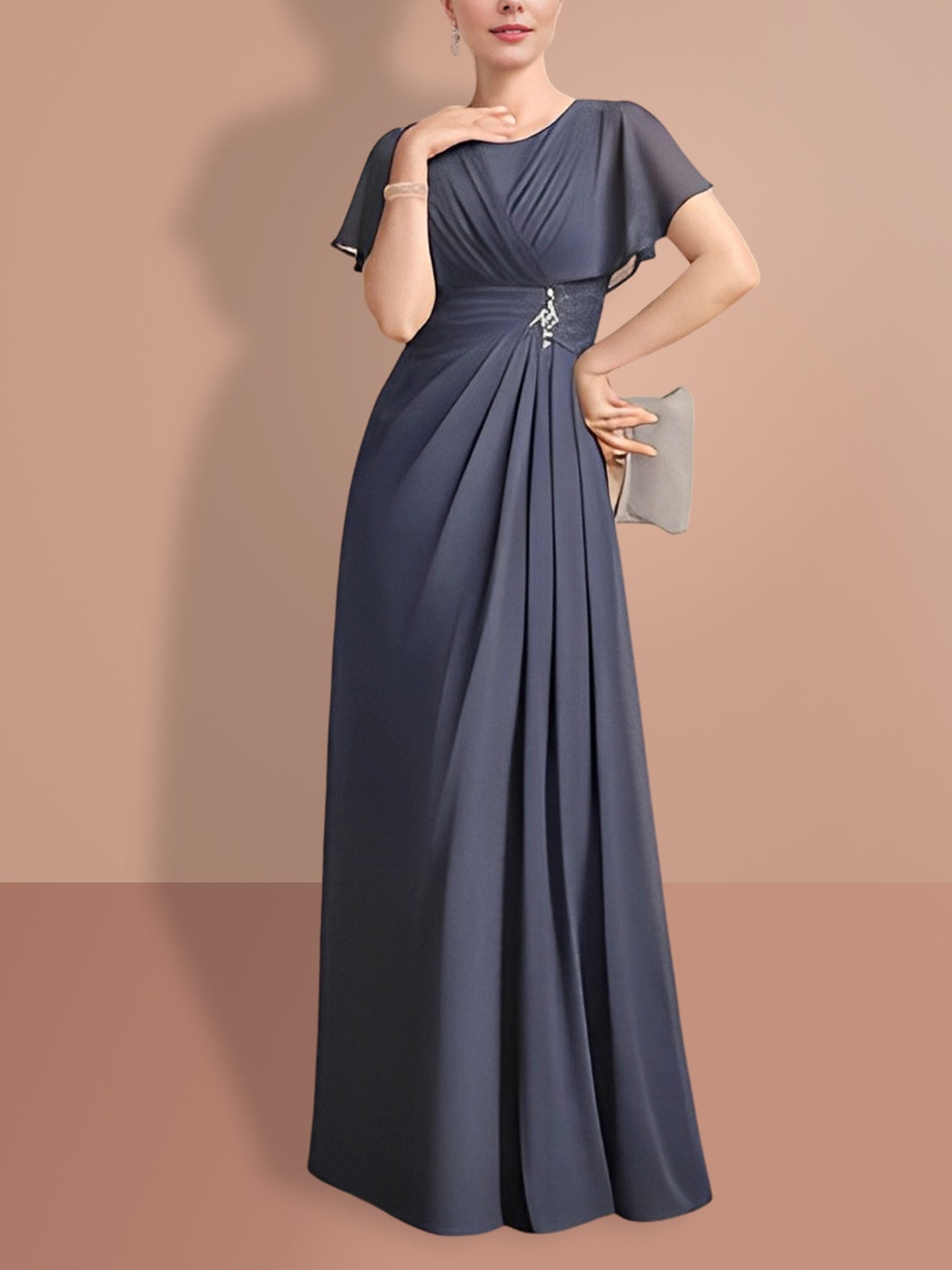 Vestidos de madre de la novia de corte A/princesa, mangas cortas y cuello joya