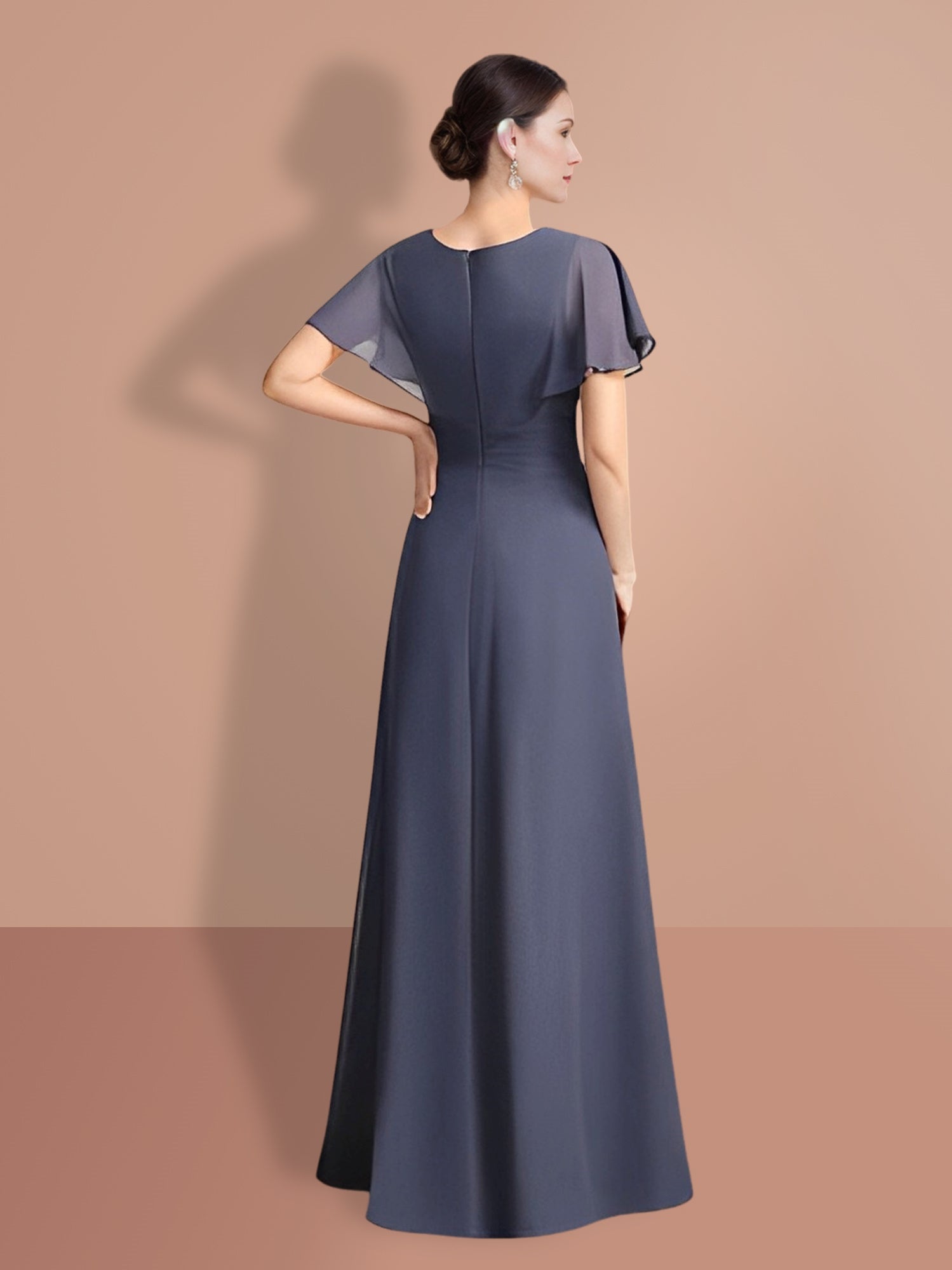 Vestidos de madre de la novia de corte A/princesa, mangas cortas y cuello joya