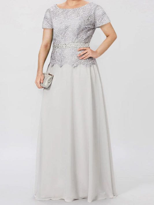Vestidos de madre de la novia de manga corta, corte princesa/A, con apliques y lentejuelas