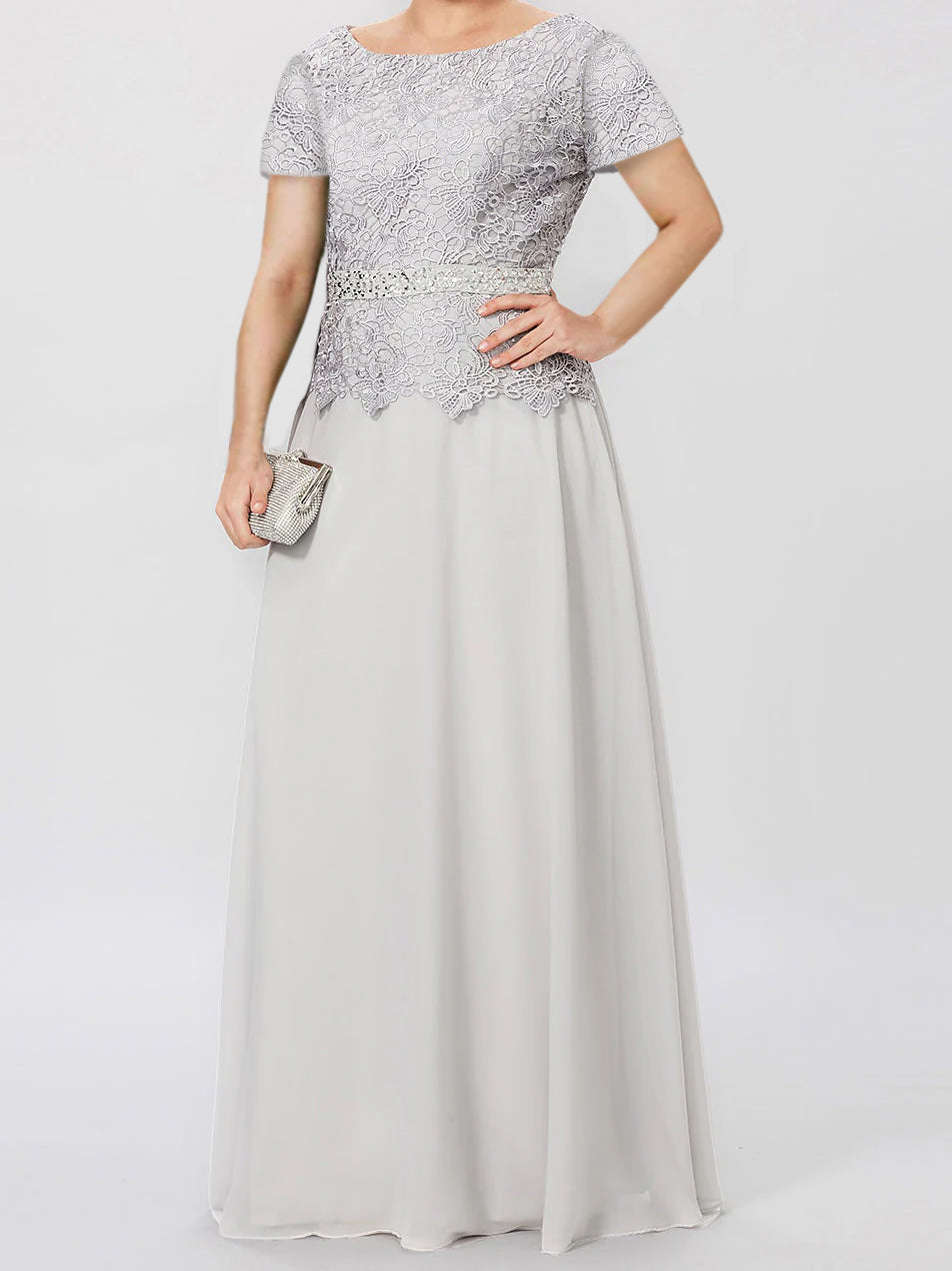 Vestidos de madre de la novia de manga corta, corte princesa/A, con apliques y lentejuelas