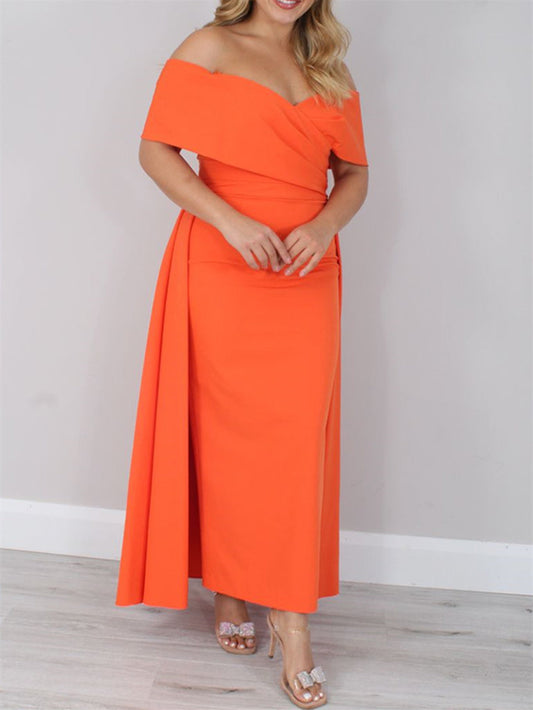 Vestidos de madre de la novia de corte A/princesa, hombros descubiertos y largo hasta los tobillos