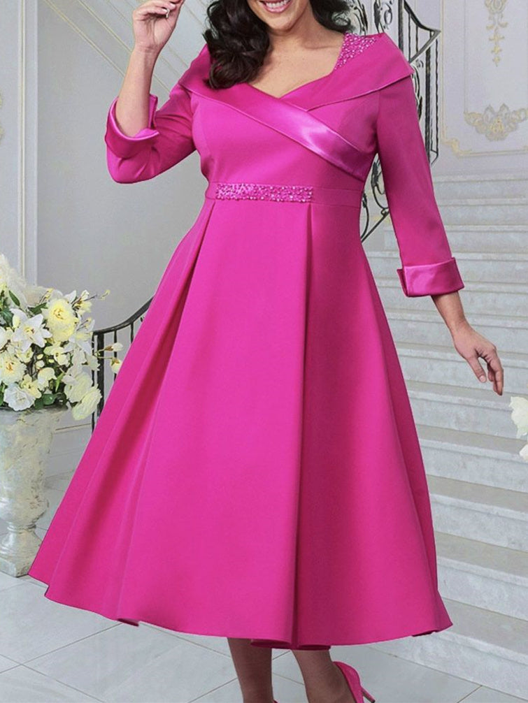 Vestidos de madre de la novia de talla grande con corte A/princesa y escote en V
