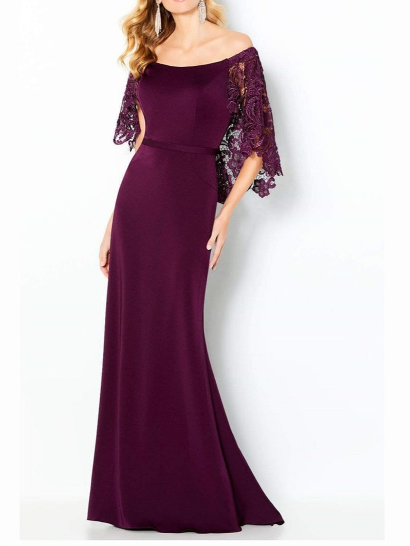 Vestidos de madre de la novia con hombros descubiertos, corte tubo/columna y encaje