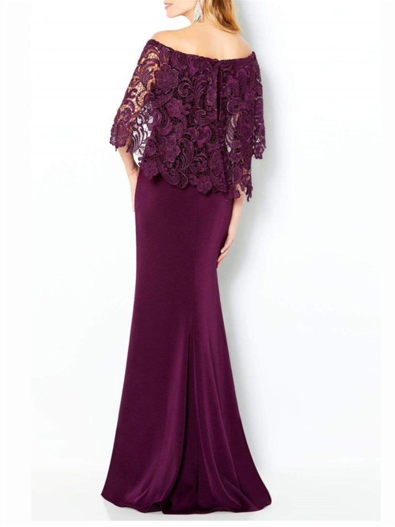 Vestidos de madre de la novia con hombros descubiertos, corte tubo/columna y encaje