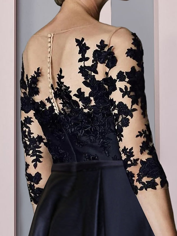 Vestidos de madre de la novia de corte A/princesa, cuello ilusión, asimétricos, largo hasta la rodilla