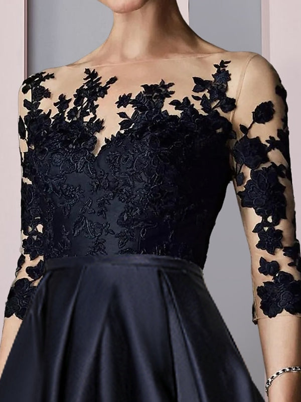 Vestidos de madre de la novia de corte A/princesa, cuello ilusión, asimétricos, largo hasta la rodilla