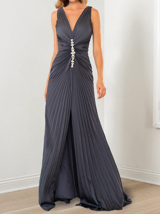Vestidos de madre de la novia de corte A/princesa, escote en V y largo hasta el suelo