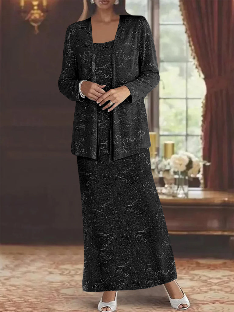 Vestidos de gasa para madre de la novia con lentejuelas y chaqueta