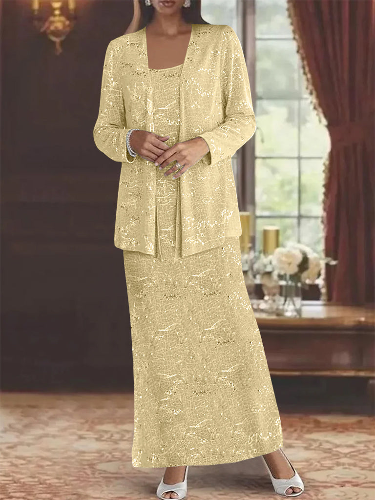 Vestidos de gasa para madre de la novia con lentejuelas y chaqueta