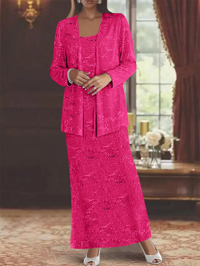 Vestidos de gasa para madre de la novia con lentejuelas y chaqueta