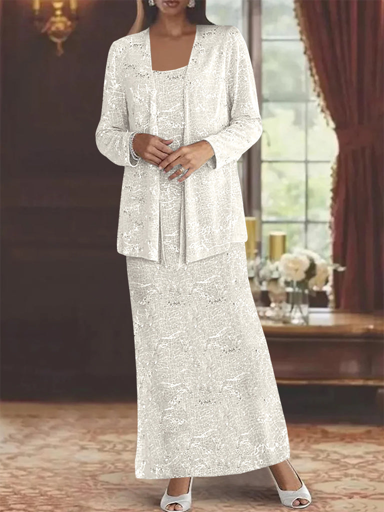 Vestidos de gasa para madre de la novia con lentejuelas y chaqueta