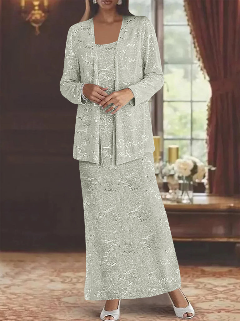 Vestidos de gasa para madre de la novia con lentejuelas y chaqueta