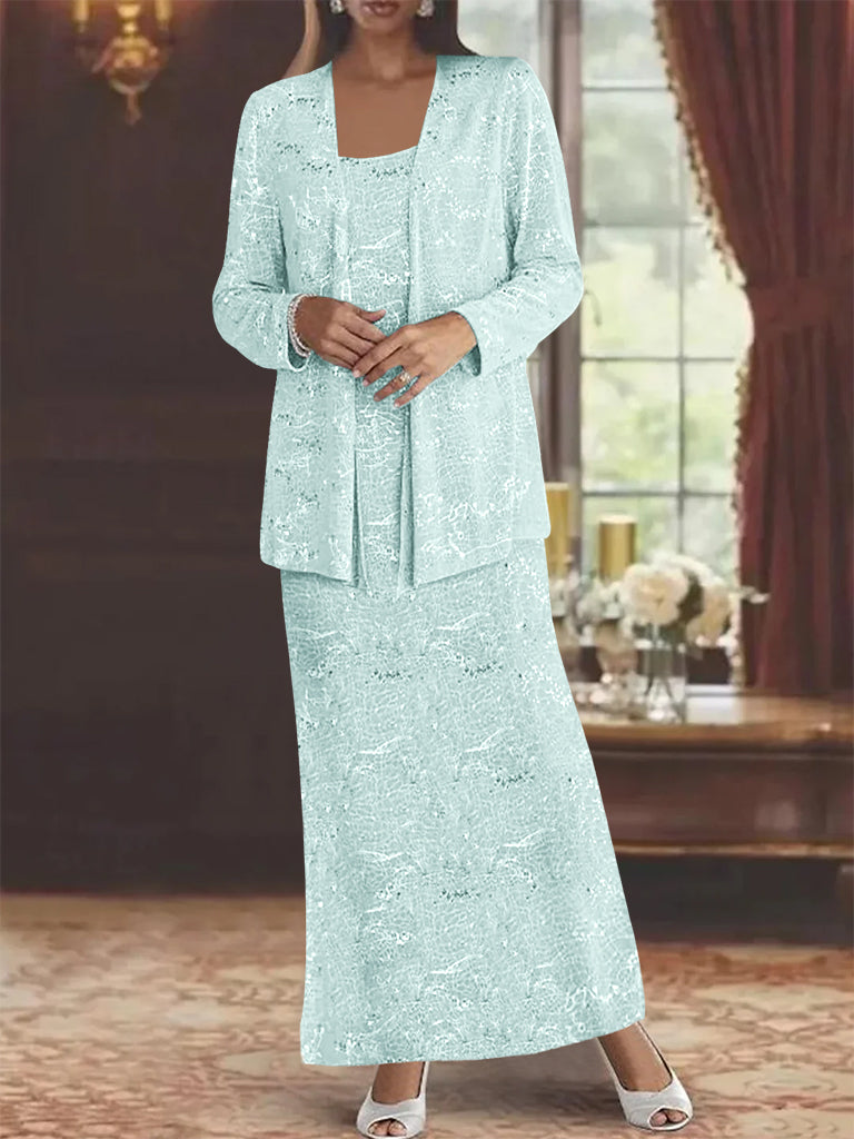 Vestidos de gasa para madre de la novia con lentejuelas y chaqueta