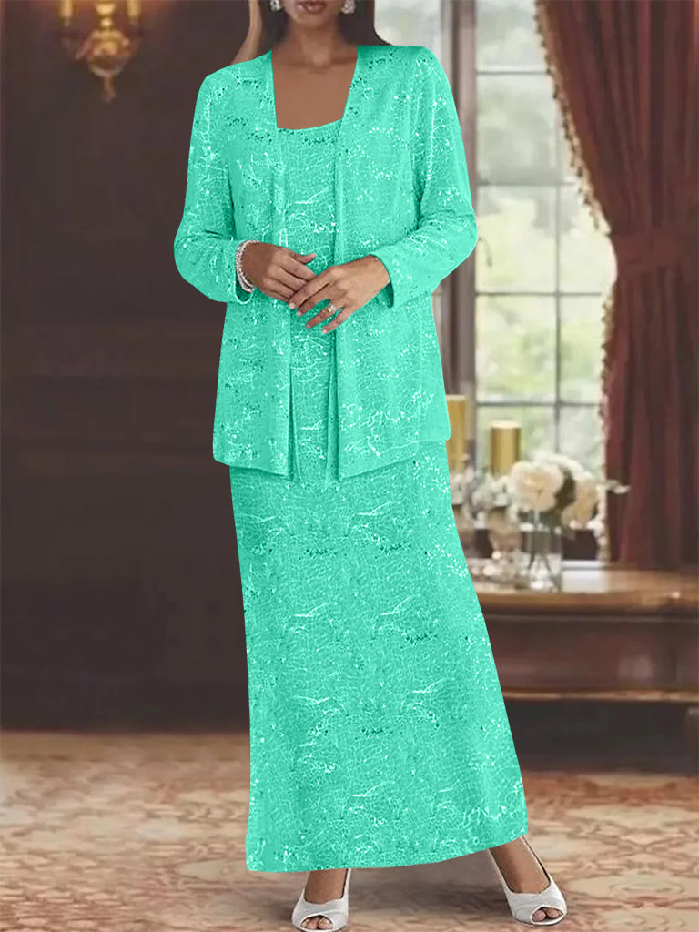 Vestidos de gasa para madre de la novia con lentejuelas y chaqueta