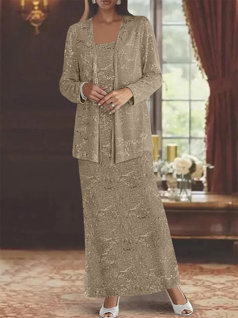 Vestidos de gasa para madre de la novia con lentejuelas y chaqueta