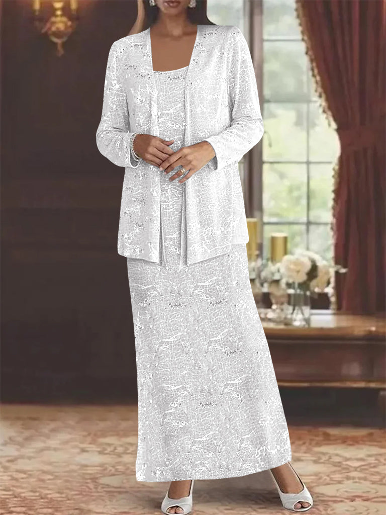 Vestidos de gasa para madre de la novia con lentejuelas y chaqueta
