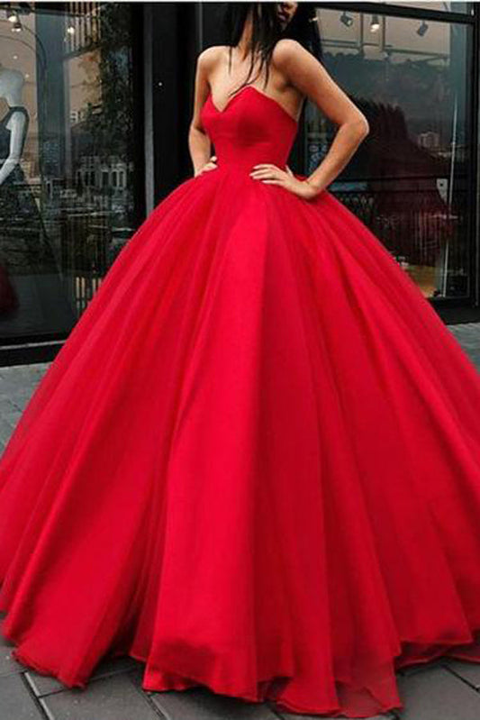 Sweetheart Lace-up Ball Gown Floor-length Red Long Big Prom Dress