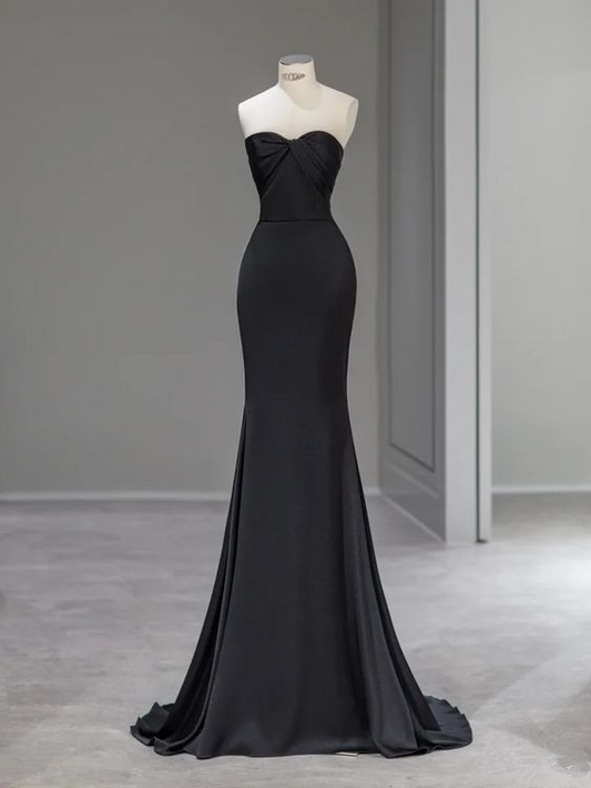 Schwarzes Meerjungfrau-Langballkleid, Charmantes Abendkleid Y2038