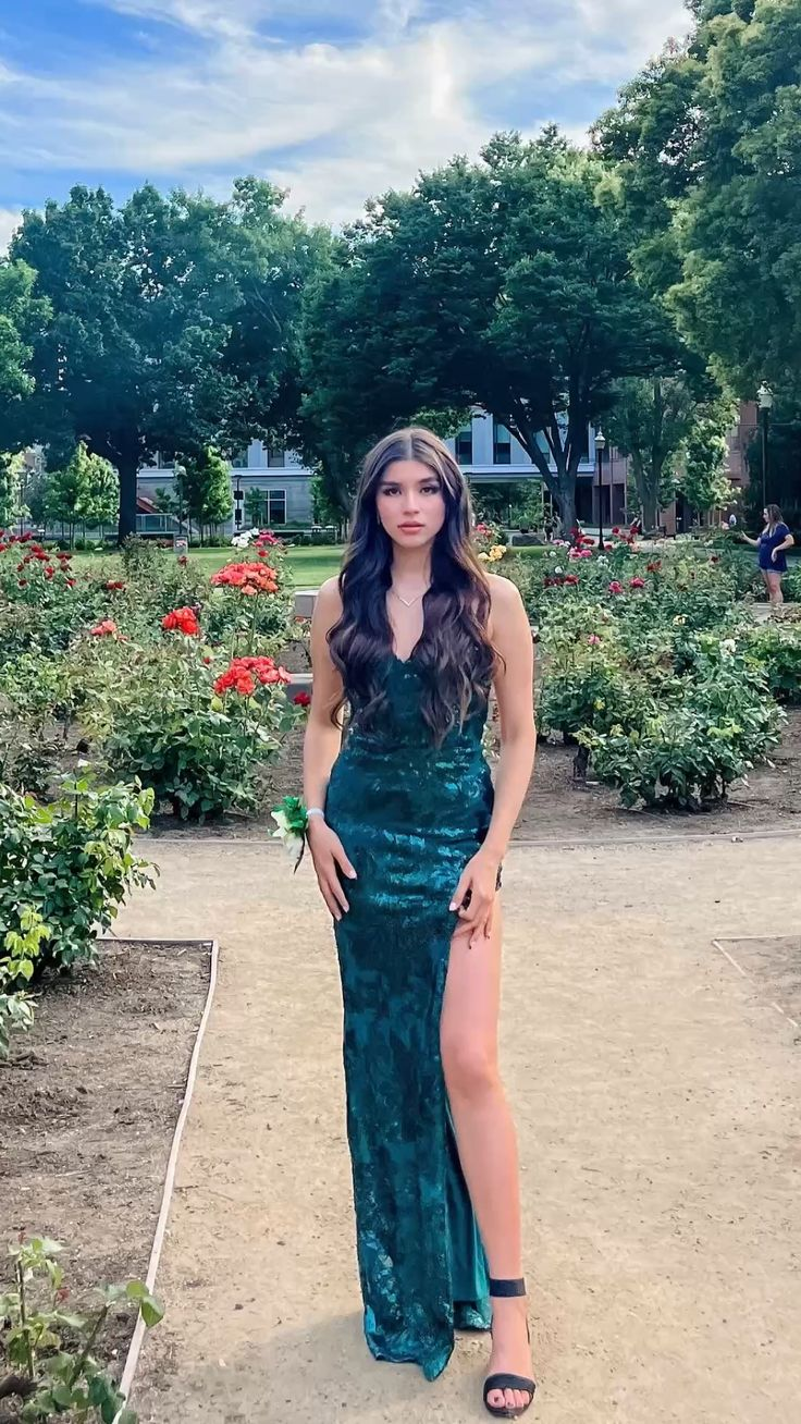 Impresionante vestido de fiesta verde esmeralda con abertura en la espalda, vestido de noche Y5325